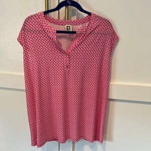 Anne Klein Pink and White Relaxed Polo Blouse